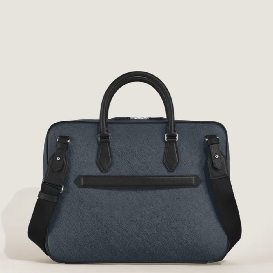ΤΣΑΝΤΑ ΕΠΑΓΓΕΛΜΑΤΙΚΗ / MEDIUM BRIEFCASE WITH POCKET IN SARTORIAL LEATHER TWEED BLUE - Image 4