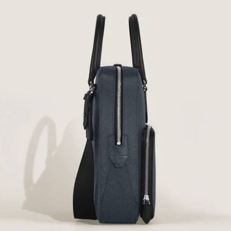 ΤΣΑΝΤΑ ΕΠΑΓΓΕΛΜΑΤΙΚΗ / MEDIUM BRIEFCASE WITH POCKET IN SARTORIAL LEATHER TWEED BLUE - Image 5