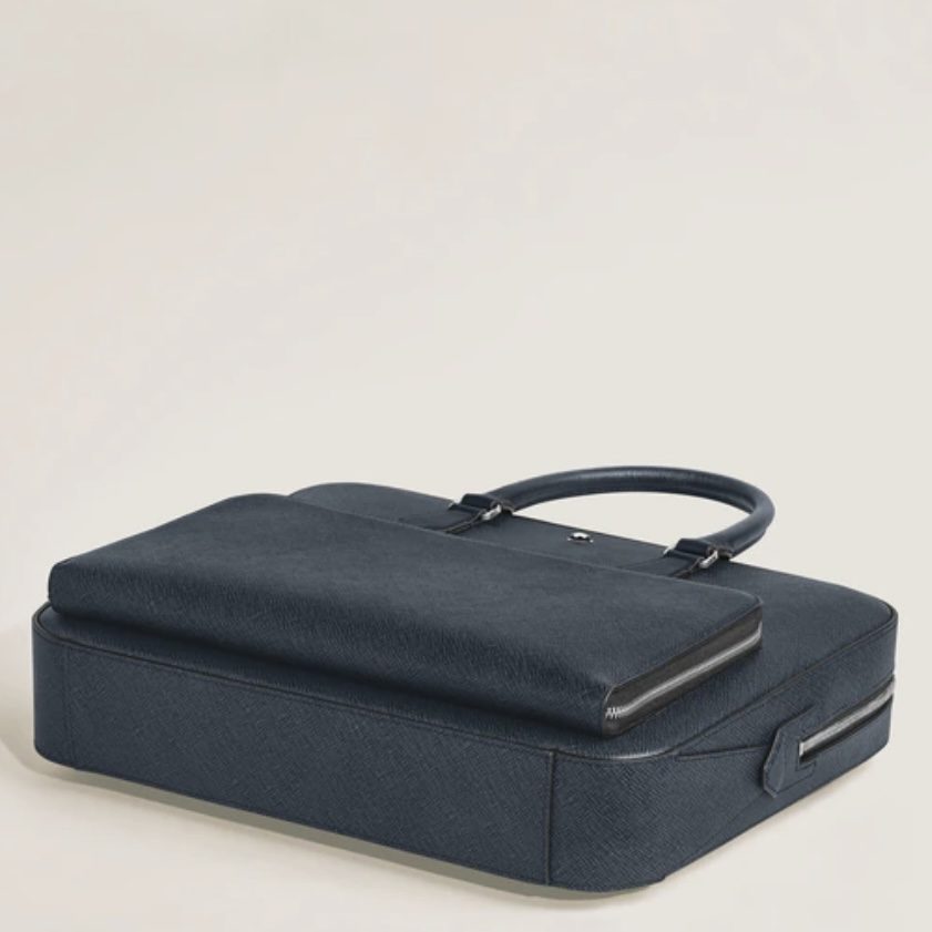 ΤΣΑΝΤΑ ΕΠΑΓΓΕΛΜΑΤΙΚΗ / MEDIUM BRIEFCASE WITH POCKET IN SARTORIAL LEATHER TWEED BLUE - Image 3