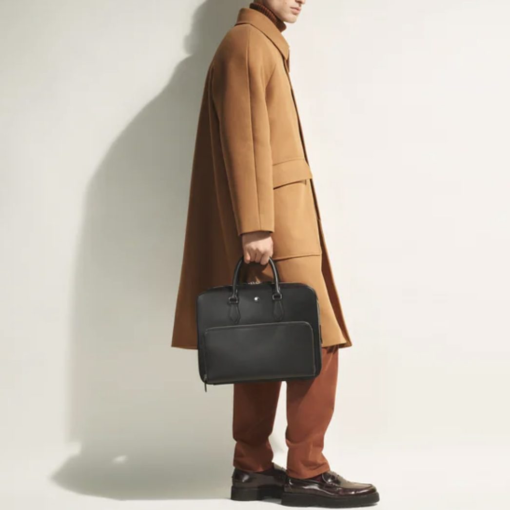 ΤΣΑΝΤΑ ΕΠΑΓΓΕΛΜΑΤΙΚΗ / MEDIUM BRIEFCASE WITH POCKET IN SARTORIAL LEATHER TWEED BLUE - Image 2