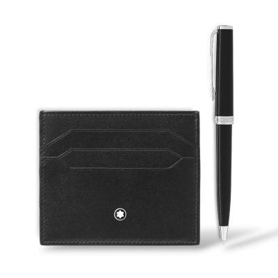 GIFT BOX / SET WITH PIX BLACK BALLPOINT PEN & CARD HOLDER 6CC IN MEISTERSTÜCK LEATHER